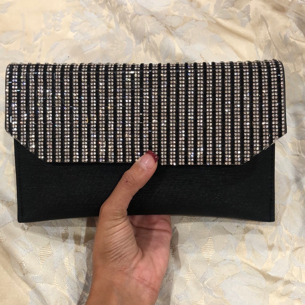 Black silver clutch purse